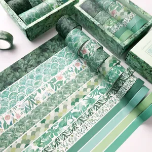 Set de cinta washi botánica verde menta cinta adhesiva decorativa para álbumes DIY