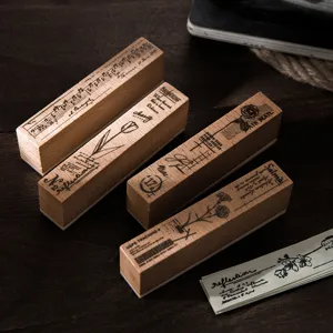 Vintage Wooden Rubber Stamp Musical Garden Series Retro Plant Floral Music Notation Stamp For DIY Scrapbooking Journal Diary Craft Decoration