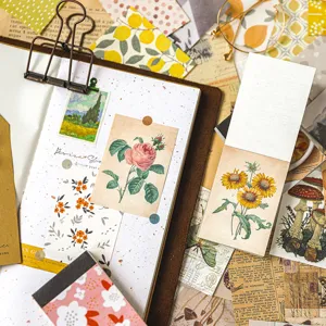 Vintage botanical scrapbooking paper and journaling stickers set for DIY craft and diary decoration.