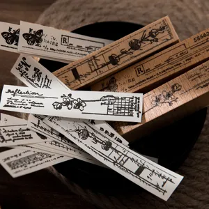 Vintage wooden rubber stamp set botanical flower journal DIY craft scrapbooking