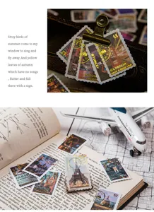 Pack d'autocollants décoratifs de timbres bronzant vintage pour journal, scrapbooking et loisirs.
