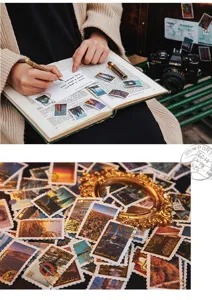 Autocollants de timbres de voyage vintage dorés pour journal papeterie décorative pack.