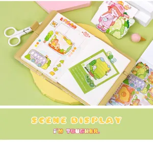 Cute cartoon sticker notebook set with aesthetic pastel stationery designs for journaling decor