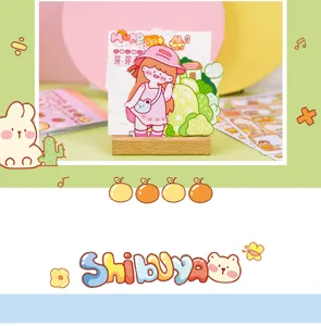 Cute cartoon girl sticker book and decorative cards set with wood stand for planner DIY.