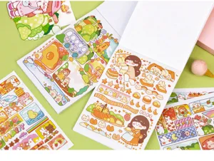 Cute hand-drawn sticker book with colorful gummy series designs for DIY planners and journals.
