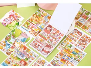 Cute cartoon sticker book and decorative tape set with colorful sweet designs for journaling.