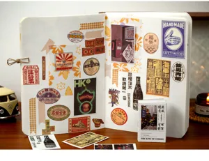 Retro vintage journal sticker booklet, DIY decorative sticker set for scrapbooking, 50pcs
