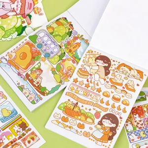 Cute cartoon sticker book, aesthetic stationery material for journaling, creative DIY scrapbooking.