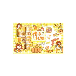 Set regalo di cancelleria giallo carino con nastri Washi e adesivi decorativi per il diario.
