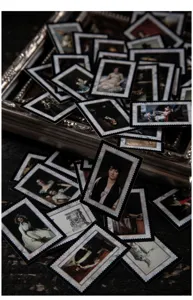 Vintage art portrait memo cards aesthetic stamp stickers set for journaling and craft decor