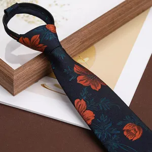 Men's Business Retro Zipper Tie British Style Jacquard Polyester Necktie For Wedding Party Formal Wear