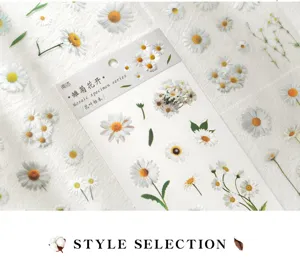 Daisy flower PET sticker pack botanical plant journaling scrapbooking stationery supplies