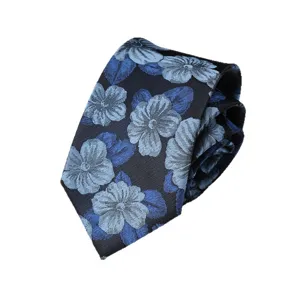 Men's Business Floral Zip Necktie 8cm Formal Wedding Suit British Style Blue Tie