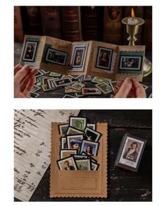 Vintage art oil painting miniature postcard stamp memo stickers set for journal decorating.