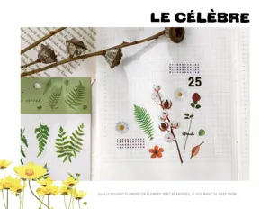 WenShu PET Floral Leaf Specimen Stickers Botanical Journal DIY Scrapbook Material 6 Sheets