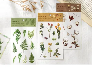 Botanical specimen PET stickers set, fresh plant scrapbooking DIY decorative material decals.