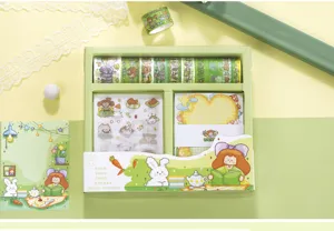 Süßes Washi Tape Sticker und Notizblock Geschenkset für Ihre DIY Tagebuch Bastelarbeiten.