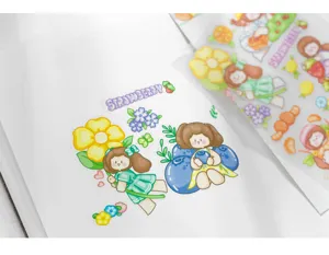 Cute PVC transfer stickers hand-drawn cartoon girls and fruits for DIY journal decoration 2pcs