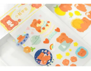 Cute bear theme PVC transfer sticker close up, perfect for journaling and crafts.