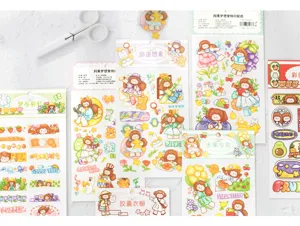 Cute hand-drawn PVC transfer stickers for journal decoration and DIY crafts, two sheets pack.