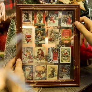 Vintage Christmas postcard collage material set, retro journaling decorative backing paper cards.