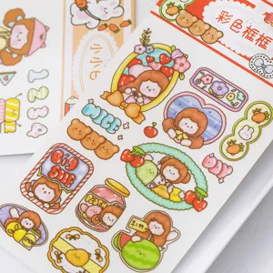 Cute cartoon PVC transfer stickers for journal DIY decoration, aesthetic stationery items.