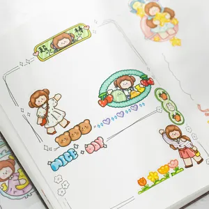 Cute PVC transfer stickers featuring hand-painted cartoon girl designs for journal DIY decoration.