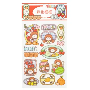 Cute hand-drawn PVC transfer sticker sheet for DIY journaling and decorative crafts.