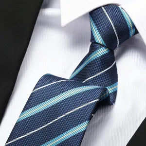 Classic blue striped necktie for men, business formal wear matching suit and white shirt.