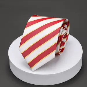 Men's classic red and white striped necktie for business formal wear and wedding events.