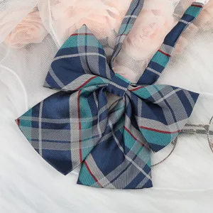 JK Japanese style plaid bow tie ribbon collar accessory for uniform shirts, detailed close-up.