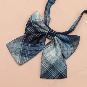 Blue plaid JK bow tie for women, Japanese college style shirt accessory, cute sailor ribbon.