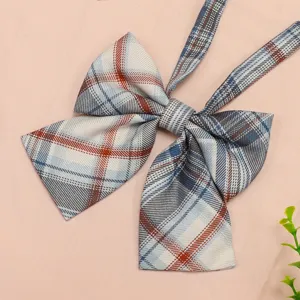 Japanese JK style plaid bow tie, blue red grid ribbon for school uniform shirts, cute accessory.