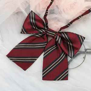 JK uniform bow tie red stripe ribbon collar accessory for school girl shirt fashion detail.