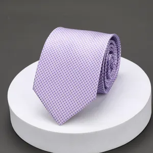 Detailed view of purple checkered tie texture closeup, elegant business style fashion detail.