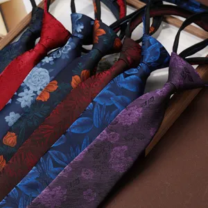 Men's vintage floral zipper tie set, 8cm business formal wear necktie for wedding and office.