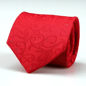 Classic red men's business tie featuring an elegant woven floral pattern, perfect for weddings.