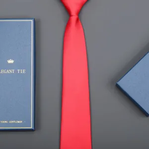 Red zipper necktie for men business formal wear with elegant blue gift box packaging.