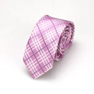 Corbata de cuadros rosa para hombres mujeres negocios boda corbata estrecha elegante