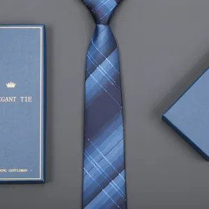 Men's blue plaid necktie with gift box business formal wear classic style accessory tie