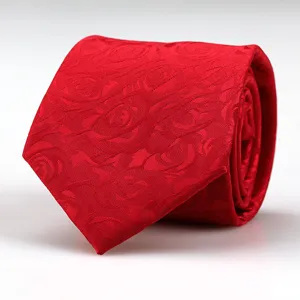Elegant red men's necktie featuring a subtle woven rose pattern, perfect for formal business attire.