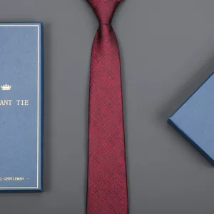 Red zipper tie business formal wear with gift box, elegant textured design for men.