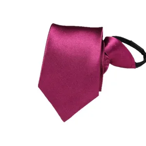 Corbata con cremallera de satén magenta para hombres y mujeres, corbata estrecha de 6 cm.