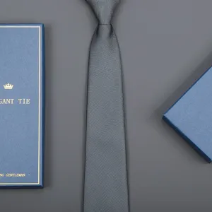 Classic dark grey business necktie with luxury gift box, perfect for formal wear and events.