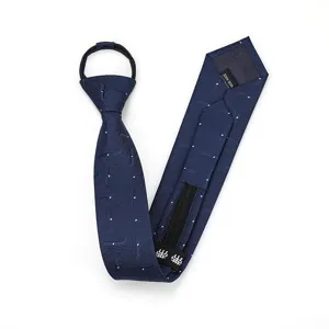 Men's navy blue zipper necktie, 6cm narrow lazy tie for formal business and wedding wear.