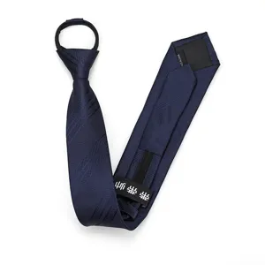 Mens navy blue pre-tied zipper necktie 6cm slim business formal wear solid color tie.
