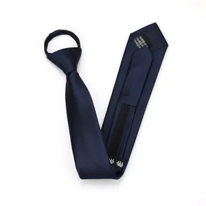 Navy blue zipper tie for men and women, 6cm narrow lazy tie for formal business and wedding.