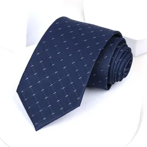 Classic dark blue men's business tie featuring a subtle dotted grid pattern for formal wear.