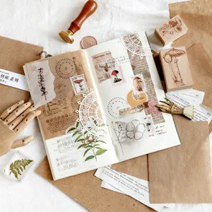 Set de papel de material vintage para diario, papel de scrapbooking y pegatinas.