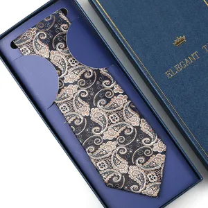 Men's formal paisley tie set in elegant navy blue gift box, perfect for weddings and business.